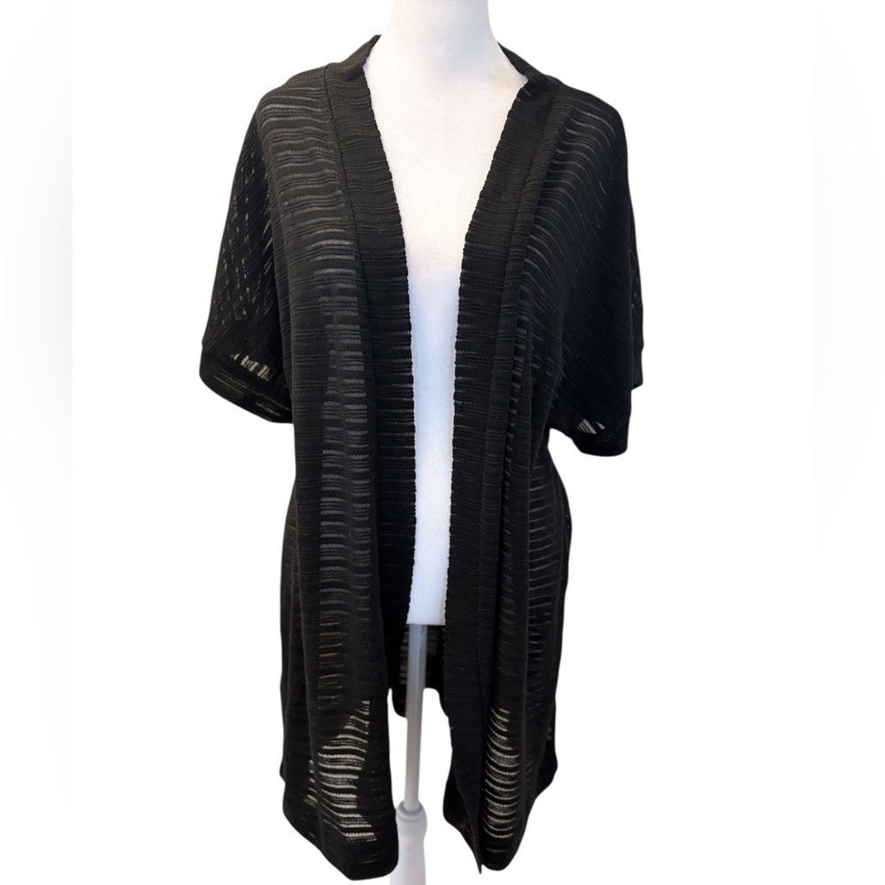 Lane Bryant Black Stripe Textured Open Front Short SleeveCardigan Size 18/20